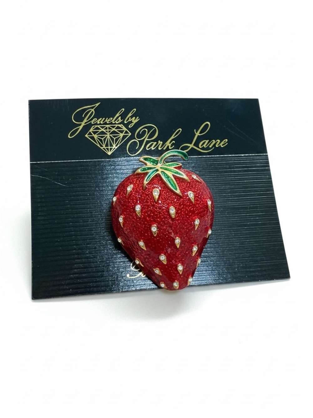 Park Lane Rare Strawberry Brooch Red Enamel Rhinestone Statement Pin